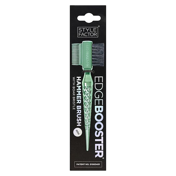Style Factor EDGE BOOSTER® Hammer Brush Rat Tail– Double-Sided Edge Control Brush & Comb with Boar Bristles – For Edges, Slick Backs, Baby Hair Styling, and Taming Flyaways- Mini Travel Size