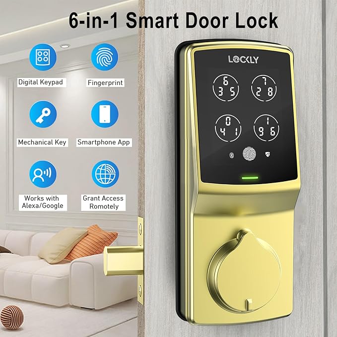 Lockly Secure Pro Wi-Fi Smart Door Lock, Keyless Entry with PIN Genie® Digital Keypad, 3D Biometric Fingerprint Sensor Front Door Lock Deadbolt, Voice Control & Auto Lock - Deadbolt Edition
