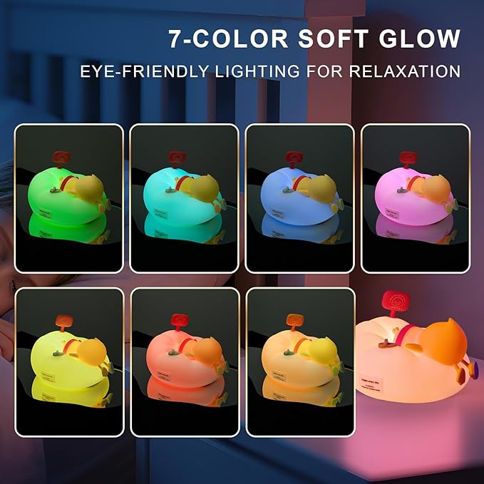 AuroraNiteBeam Duck Night Light for Kids, 3 Brightness Levels LED Nursery Lamp Dimmable & Rechargeable, Duck Silicone Lamp for Bedroom/Nursery,Room Decor Lamp Gift for Adult Toddler/Boys/Girls
