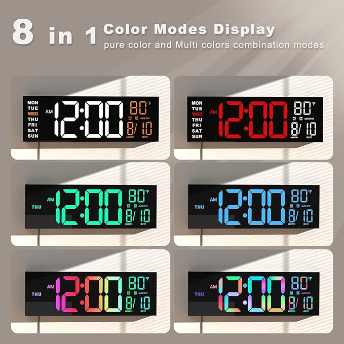 JALL 13" Large Digital Wall Mount Clock, Count Down Timer, Alarm, Big LED, DST, Temperature for Living Room Classroom Desk, Xmas, Birthday Gift for Senior Mom Dad, White