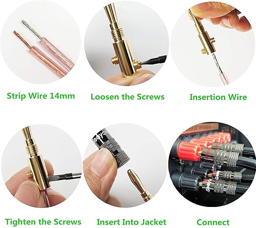 Goaycer Speaker Connector Banana Plugs - 24K Gold Plated Brass 4mm Plug (12 Pairs/24 pcs)