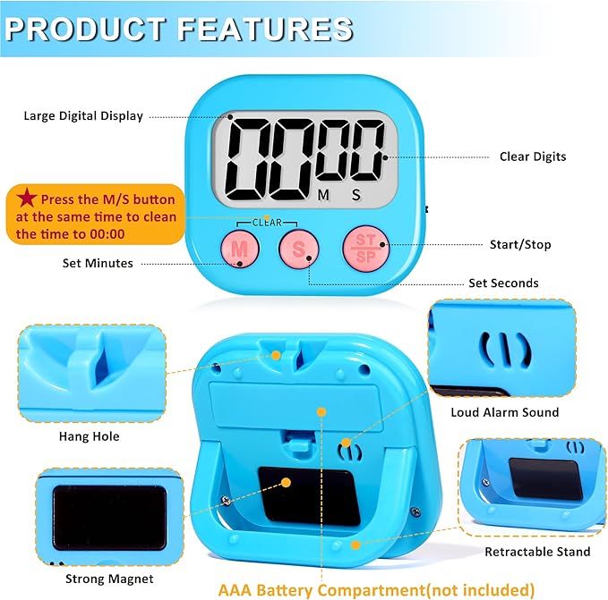 ZILLEEN Classroom Timer for Kids Teachers 2 Pack Digital Timers, Blue & White