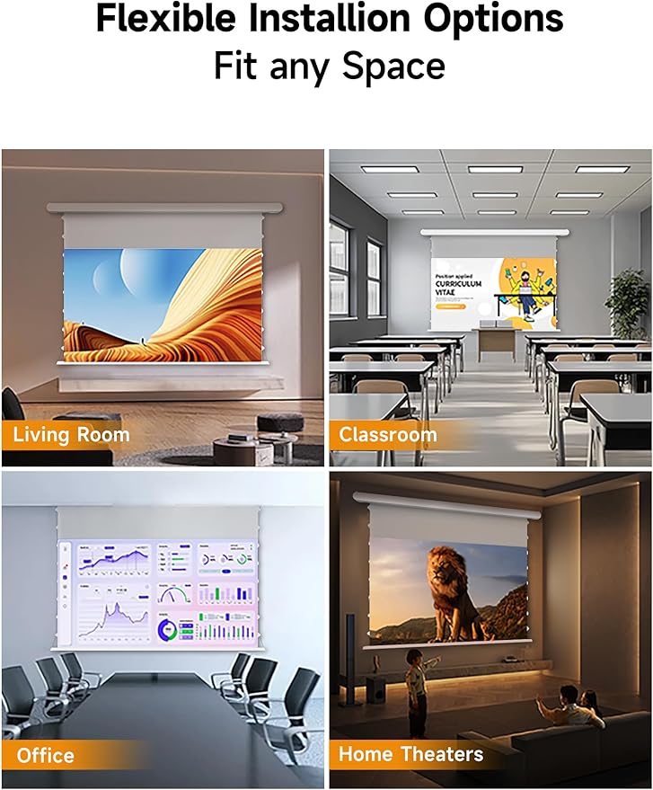 100" PureVision Motorized Projector Screen with Laser Speckle Reduction & Auto-Sync for Long Throw Projectors,Movie Screen 4K/8K UHD Ready,20" Adjustable Drop and Black Backing for Enhanced Contrast