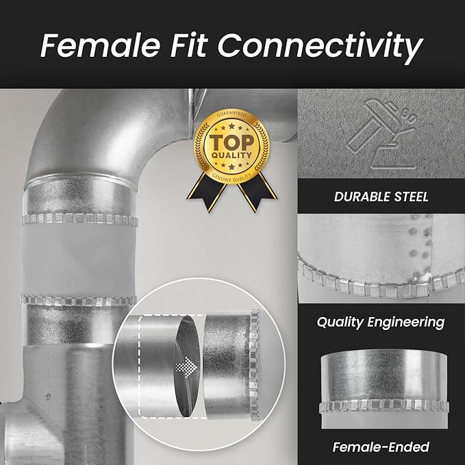 Repa Market 8" Inch Flexible Vibration And Noise Reducing Coupler - Female Fit Duct Connector – Galvanized Steel Coupling for Joining Two Male Duct Fittings – HVAC Ventilation Inline Joint