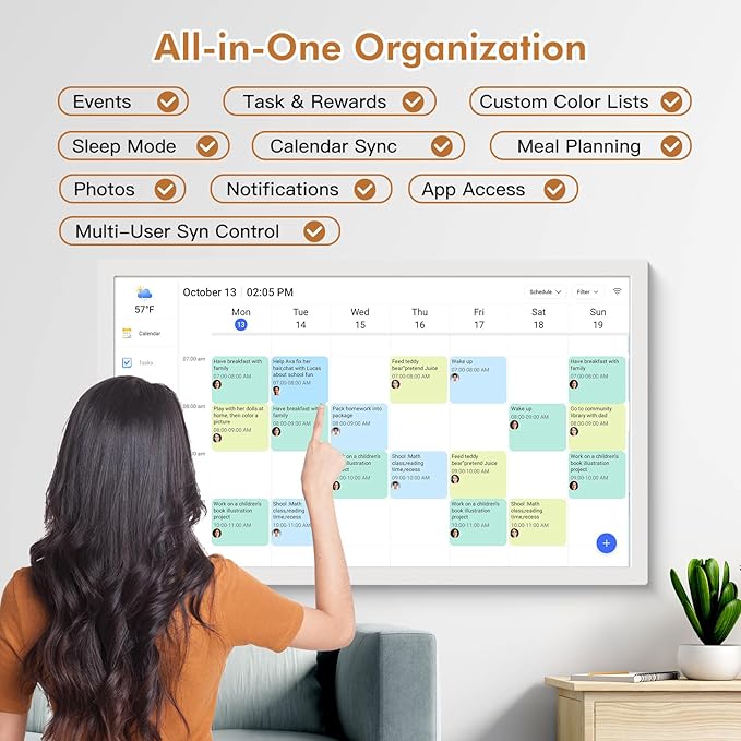 24" Smart Calendar Digital Chore-Chart-for-Planner - Touchscreen Display Electronic Calendar for Family Schedules, 32GB, Auto-Sync Google iCloud Outlook Calendars, Wall Mounted Household Organization