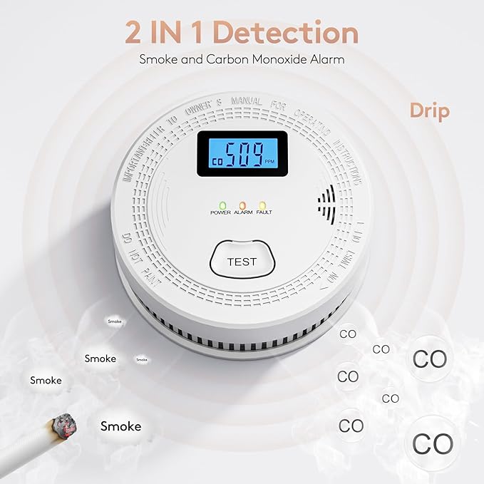 2 Packs, 2 in 1 CO & Smoke Detectors,Carbon Monoxide Detectors,Smoke Detector Battery Powered,（Include 3 * 1.5V AA Battery）,85 db Smoke Alarm,Fire Alarm,Easy Install,Portable