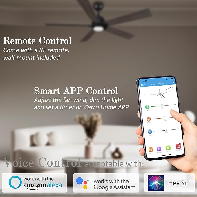 SMAAIR Smart Ceiling Fan with Light, 56inch Indoor and Outdoor ceiling fan with Remote, Compatible with Alexa/Google Assistant/Siri Shortcut, App control with Timer and Schedule(Walnut/Light Wood)
