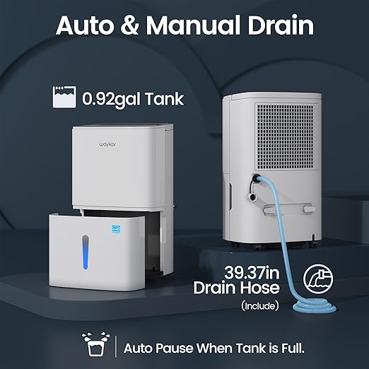 Waykar Max 80 Pint/D(Standard 62Pint/D) Energy Star Home Dehumidifier for Spaces up to 5,000 Sq. Ft in Basement Home and Large Rooms with Drain Hose, Handle, Auto Defrost and Self-Drying