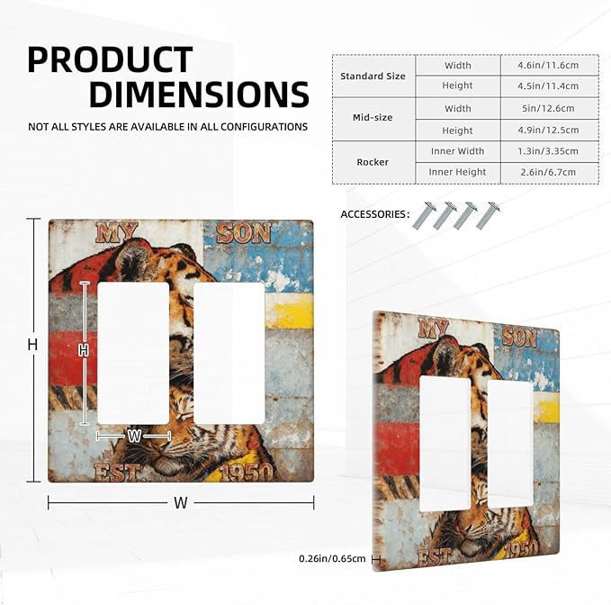 Bvtewkhz Tiger Vintage 2 Gang Double Rocker Decorative Outlet Covers Light Switch Plate Electrical Receptacle Switchplate For Bathroom Kitchen Bedroom