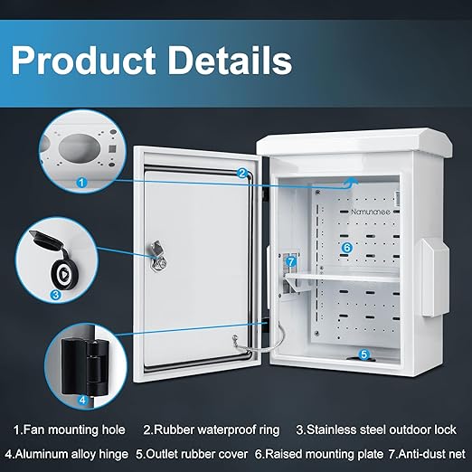 Outdoor Electrical Box, Cold-Rolled Steel Plate, Aluminum Alloy Back Beam, One-Piece Ventilation Design, IP65 Waterproof, Wall/Pole Mounted (17.8" x 13.9" x 8")