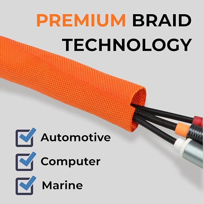 HOLED 3/16 inch Split Braided Cable Management Sleeve for USB Cable Power Cord Audio Video Cable, Wire Loom Cord Protector from Cat Dog Chewing (Orange, 10FT)
