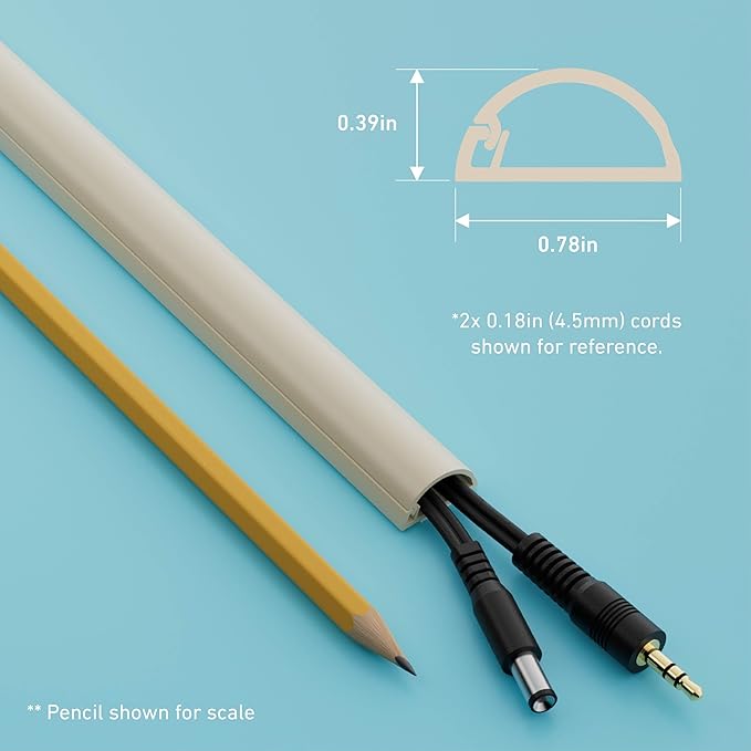 D-Line 31.4in TV Cord Hider, Patented Half Round Cable Cover, Hide Wall Mount TV Wires, Hinged One-Piece Cable Concealer, Adhesive, Decorative Raceway - 2X 0.78in W x 0.39in H x 15.7in L - Beige
