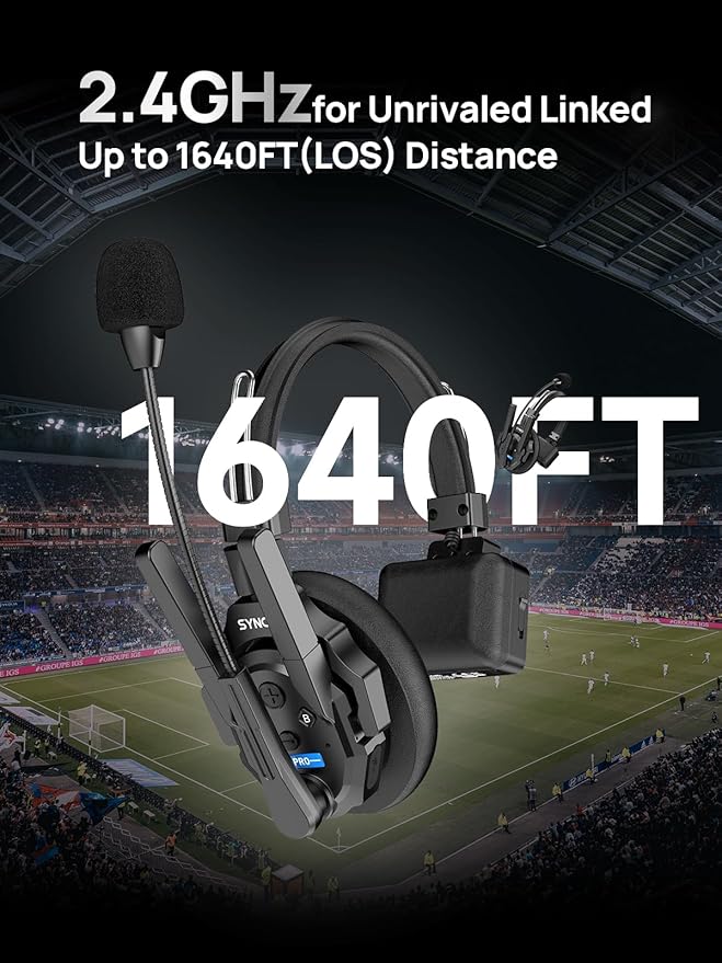 SYNCO XTALK XPRO Wireless Intercom Headset, 2.4GHz Full Duplex Wireless Communication Headset 500m/1640ft with Noise Reduction, Xtalk-Xpro1-Wireless-Headset-Intercom（Single）