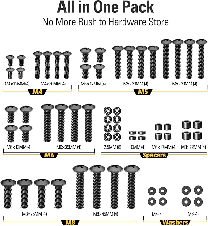 Mounting Dream TV Mounting Hardware TV Mount Screws Kit Comes with M4, M5, M6, M8 Screws, Includes Spacers and Washers, Fits Any TVs Up to 82 Inch, Works with Any Wall Mount MD5754