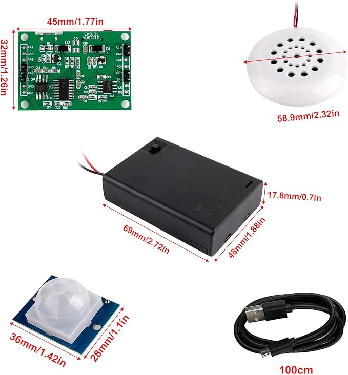 Geekstory MP3 Playback Kit Voice Recording Module Sound Recorder Board with Speaker+PIR Sensor Support USB Download and TF Card for DIY Welcoming Toys Greeting Card Music Box