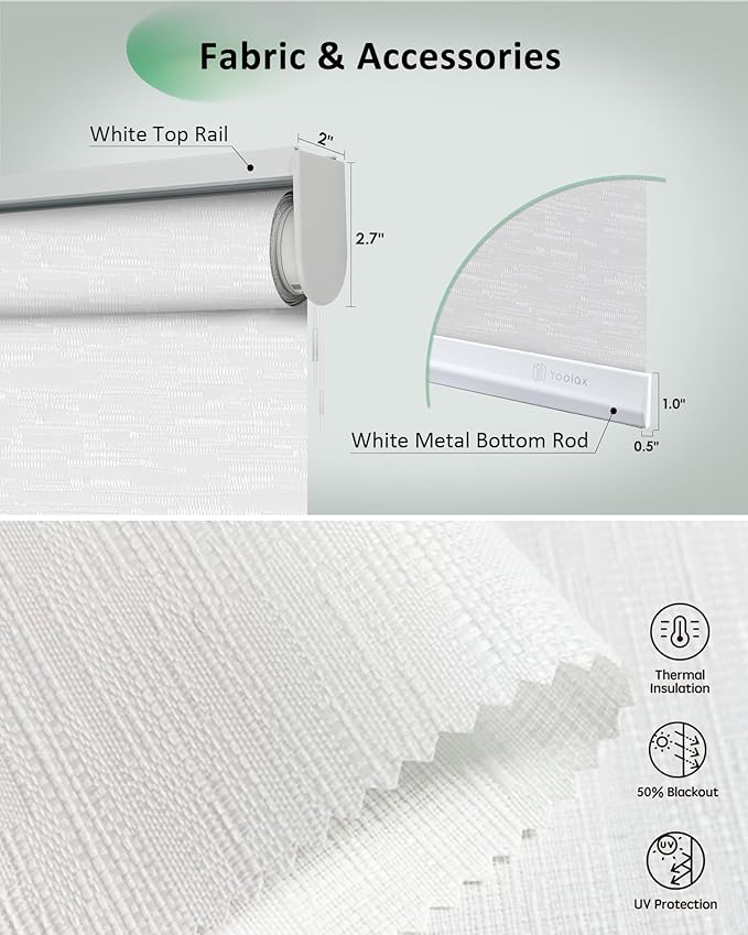 Yoolax Motorized Blinds App Control, Light Filtering Motorized Shades for Windows, Cordless Automatic Roller Shades for Bedroom Living Room Office(Light Filtering Jacquard White, 33" W x 72" H)