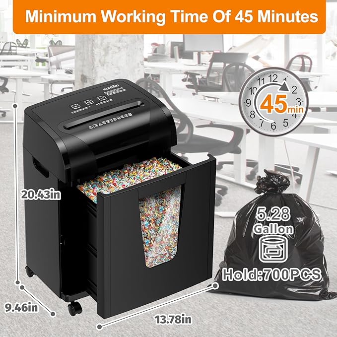 Suntiko Paper Shredder, 18-Sheet Cross Cut Level P-4, Shred Paper/Credit Card/CD, with Large Pull Out Bin，Insert Auto Jam Proof System Shredder for Home&Office