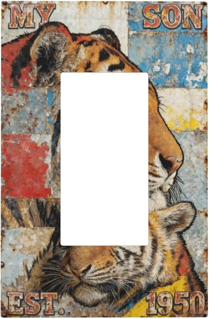 Bvtewkhz Tiger Vintage 1 Gang Single Rocker Decorative Outlet Covers Light Switch Plate Electrical Receptacle Switchplate For Bathroom Kitchen Bedroom