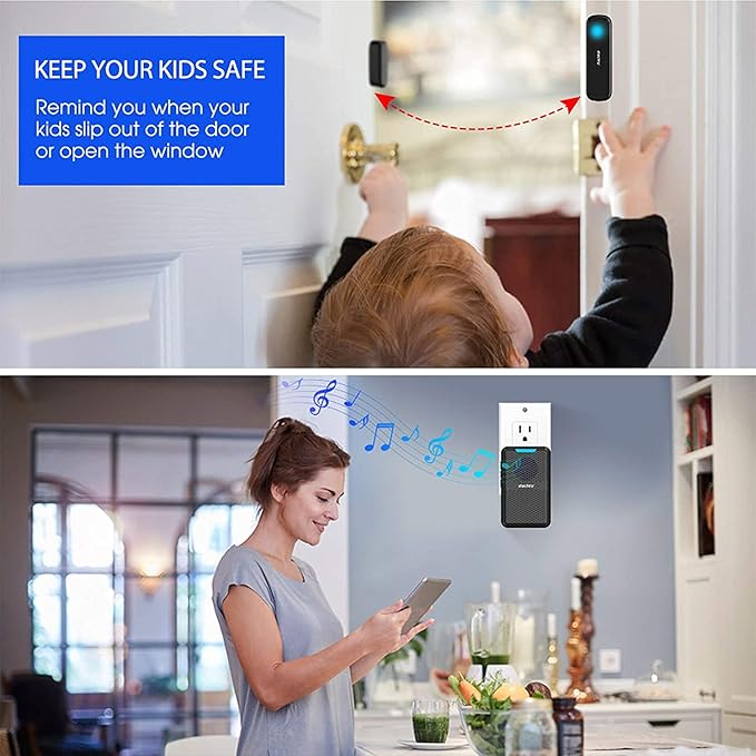 Stechro Door Chime, Wireless Door Open Contact Sensor Alarm with 600ft Range, 62 Chimes 5 Adjustable Volumes for Business/Home/Office/Stores (2 Receivers+3Sensors)