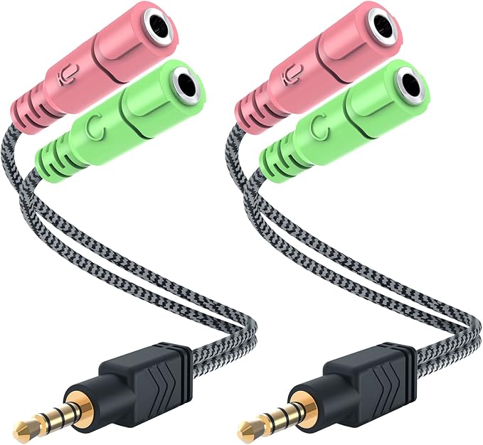 MillSO Headphone Mic Splitter [2 Pack] 3.5mm Headset Adapter 2 TRS Female to TRRS Male CTIA Stereo Audio Mic Jack Y Splitter for Dual-Plug Gaming Headset to Xbox, PS4, Phone, Laptop, PC