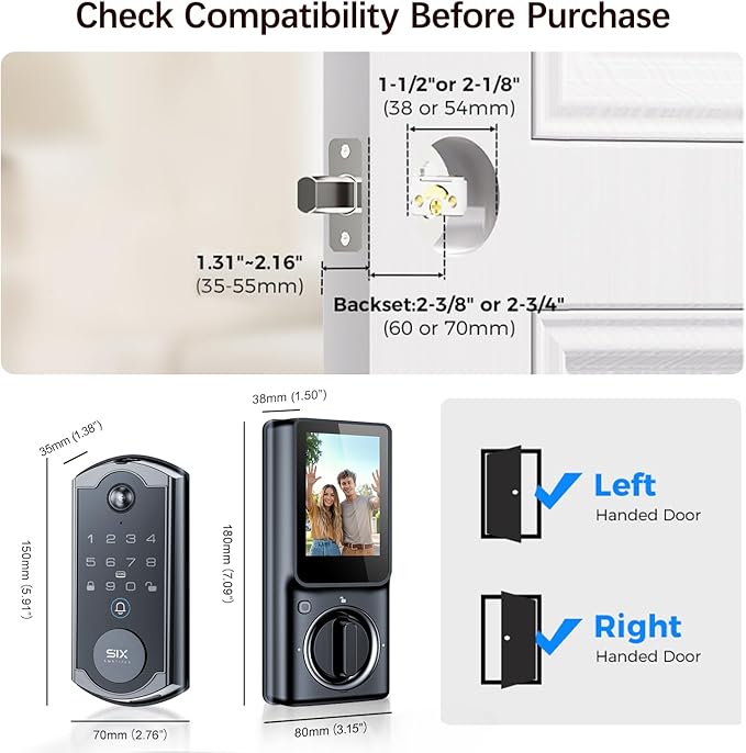 SMRTIPLX Video Smart Lock S398, 4-in-1 Camera + Video Doorbell + Fingerprint Keyless Door Lock + Indoor Display Monitor, Smart WiFi Deadbolt, App Remote Control, Easy Installation, Chime Included
