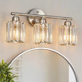 FDPBY Modern 3 Light Crystal Vanity Light, Brushed Nickel Vertical Bathroom Light Fixture Over Mirror for Dressing Table Sink, Compatible with Dimmable Bulbs (Bulbs Not Included)