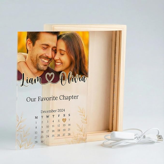 MamaEra Personalized Spotify Plaque Night Light with Photo - Custom Acrylic Glass LED Lamp Frame - Romantic Valentines Day Gift for Him Her Boyfriend Girlfriend Husband Wife Couple (Calendar)
