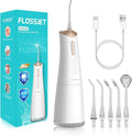 FlossJet Water Dental Flosser Cordless Oral Irrigator with 300ml 5 Tips 4 Modes USBCharger Portable Travle Irrigation Cleaner IPX7 Electric Irrigador Dental for Teeth Cleaning (White)