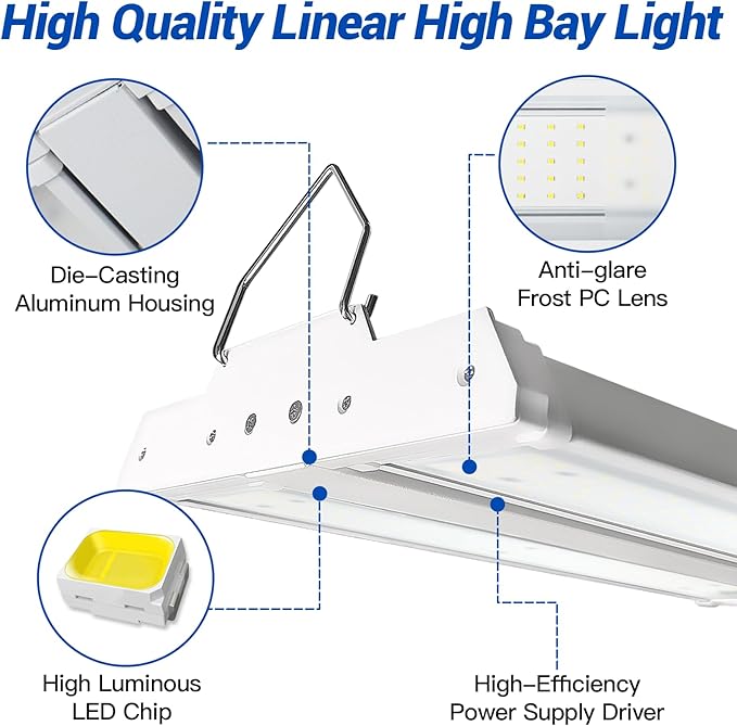JTT LED Linear Shop Lights 150W, 21000LM 360° Adjustable 1.35FT Led High Bay Lights 5000K Daylight 120-277V, Garage Light for Shop Workshop Store Commercial Supermarket Warehouse Basement, 4-Pack ETL