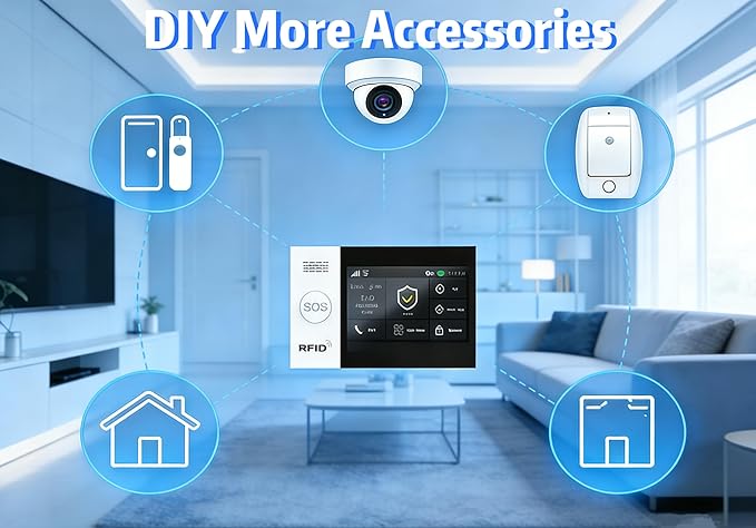 WiFi Wireless Alarm System for Home Security - 24/7 Protection Smart Home Devices 4.3" Touch Screen, GSM/4G+WiFi, App Instant Alerts, No Monthly Fee, Alexa Compatible for Villa, Kids Safety(24Pcs)