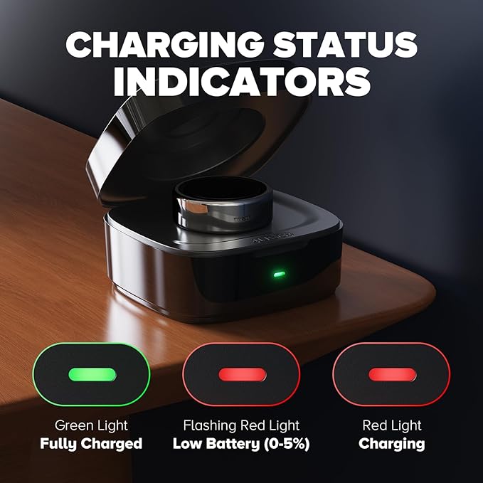 Wireless Charging Case Compatible with Oura Ring Gen 4 Charger, 600mAh Portable Travel Ring Charger Fast Charging Dock with USB-C Cable (Size 10-Black)