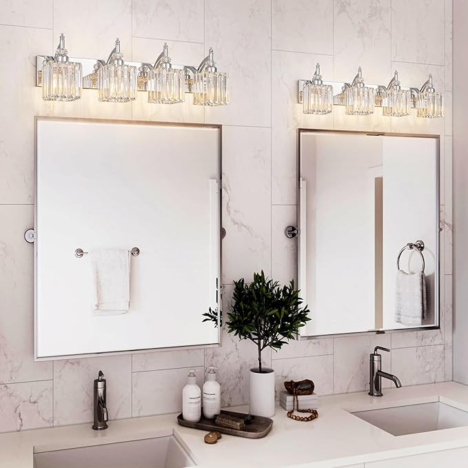 BBLLWJ Modern Bathroom Vanity Light 4-Light Chrome Crystal Light Fixtures Over Mirror for Bathroom Wall Sconce
