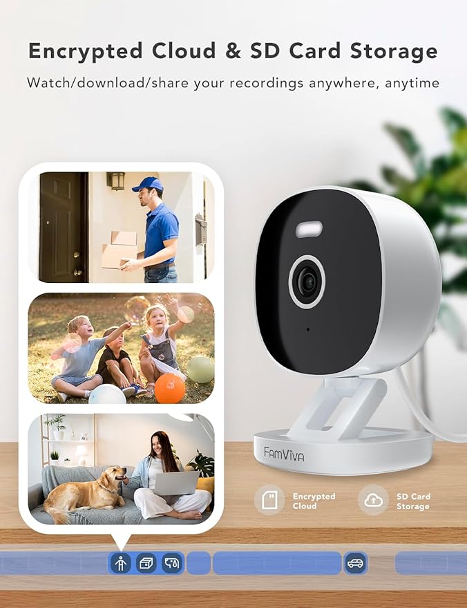 FAMVIVA 2K Security Camera, Outdoor/Indoor for Home, Pet, Baby, Nanny, IP65 Waterproof Color Night Vision, White Light & Siren, Recording, Motion Detection, Compatible with Alexa,White-2P