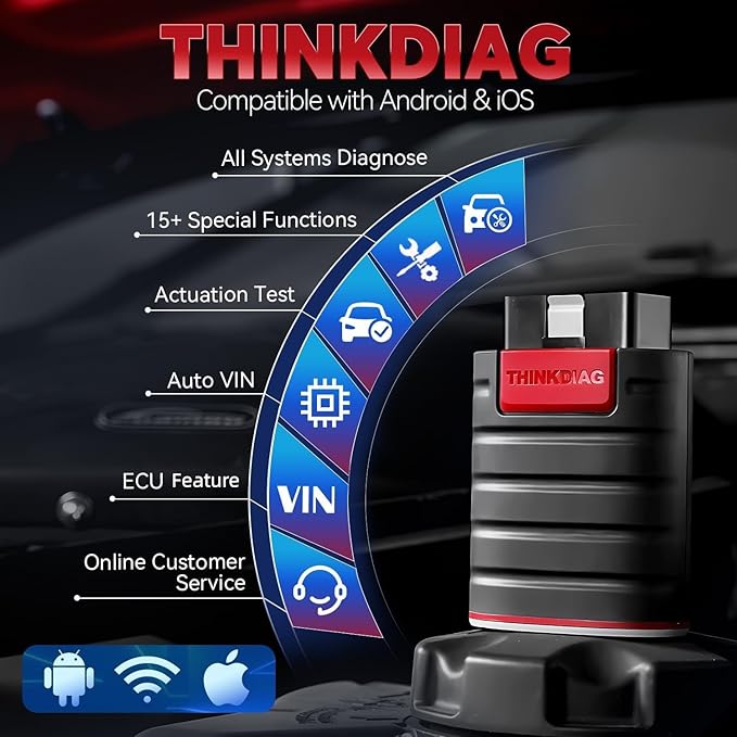 Thinkdiag OBD2 Scanner Bluetooth Full System Bidirectional Diagnostic Scan Tool OE Level Code Reader with ECU Function 15+ Reset Service FCA AutoAuth All Software 1 Year Update Fits for iOS & Android