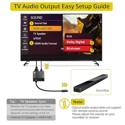 PROZOR eARC/ARC to Optical Audio Extractor, Enhanced eARC Audio Converter Supports Dolby/DTS 5.1, 192KHz HDMI eARC/ARC to Optical Toslink Adapter for TV to Soundbar Amplifier Home Theater