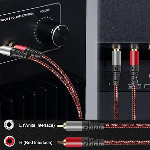 Tiierzon RCA Cable 25Ft,2Rca Male to 2-RCA Male Audio Stereo Subwoofer Cable [Hi-Fi Sound] Nylon-Braided Auxiliary Audio Cord for Home Theater, HDTV, Amplifiers, Hi-Fi Systems,Speakers and etc (25Ft)