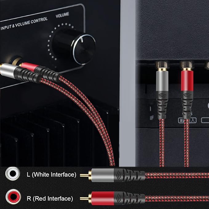 Tiierzon RCA Cable 5Ft,2Rca Male to 2-RCA Male Audio Stereo Subwoofer Cable [Hi-Fi Sound] Nylon-Braided Auxiliary Audio Cord for Home Theater, HDTV, Amplifiers, Hi-Fi Systems,Speakers and etc (5Ft)