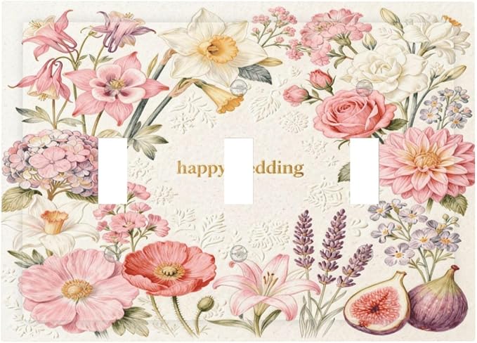 Bvtewkhz Floral Plant Watercolor Flowers 3 Gang Triple Toggle Decorative Outlet Covers Light Switch Plate Electrical Receptacle Switchplate For Bathroom Kitchen Bedroom