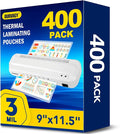 BURVAGY 400 Pack Laminating Sheets, 3 Mil, 9 x 11.5 Inches Thermal Laminating Pouches Lamination Sheet Paper for Laminator, Clear, Letter Size, Office and School Supplies