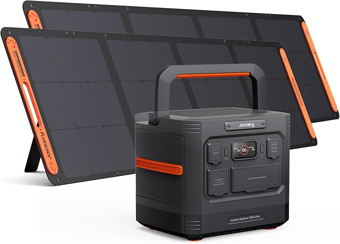Jackery Solar Generator 1500 Ultra with 2x200W Solar Panels, 1536Wh LiFePO4 Power Station, 1800W AC Output (3600W Peak), IP65 Waterproof, Bifacial Solar Power for Off-Grid & RV