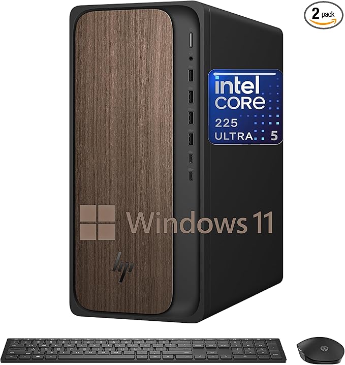 HP 2025 OmniDesk M03 Premium Business Next Gen AI Desktop Computer Intel Core Ultra 5 225(Up to 4.9GHz), 16GB DDR5 RAM, 256GB PCIe SSD,+ 1TB HDD Wi-Fi 6, HDMI, DP, 2-Monitor Support 4K, Windows 11