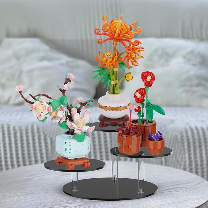 NiHome Black Acrylic Display Stand for LEGO Botanical Collection Sets, Multi-Tier Showcase Figurine Display Shelf Riser for Collectibles and Room Decor, Perfume Riser Holder, Tabletop Plant Stand