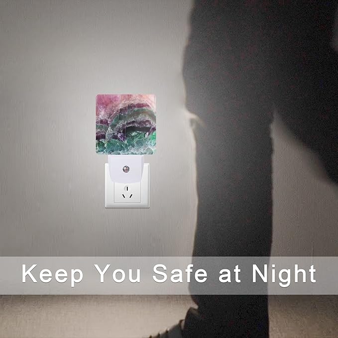 Smoaffly Color Pink Fluorite Crystal Stone Night Light Plug-in LED Nightlights Auto Sensor Night Lamp Dusk-to-Dawn Lamp Home Decor for Nursery Children Girls Boys
