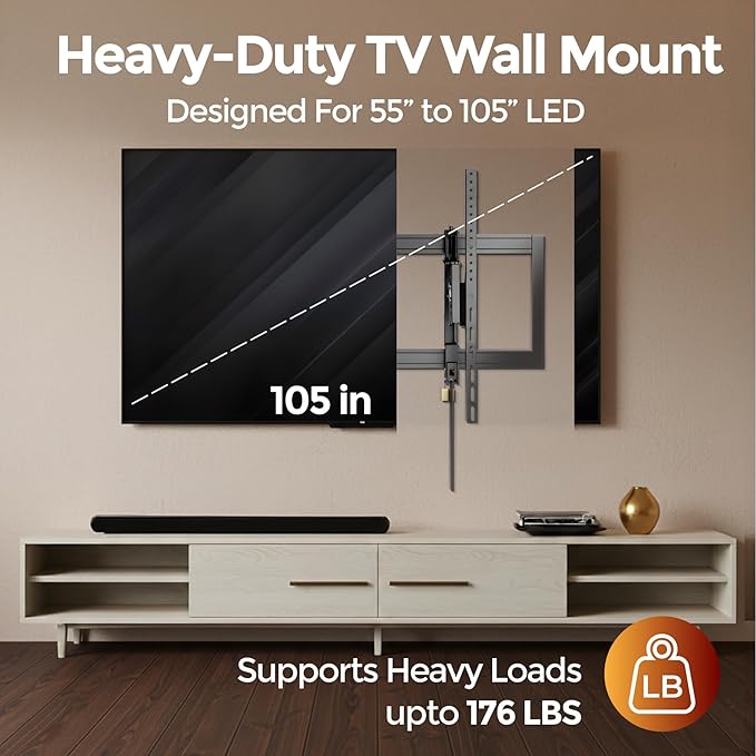 ynVISION.DESIGN Tilt TV Wall Mount for Large TVs 55-105 in | Tilt & Swivel | Pulls Out 7in for Easy Access | Max VESA 1000x600 mm & 176 lbs | Designed to hit 3 Studs | Anti-Theft & Slides to Center