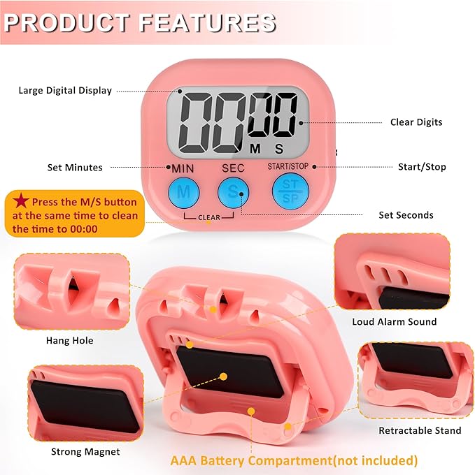 ZILLEEN Classroom Timer for Kids Teachers 2 Pack Digital Timers, White & Pink