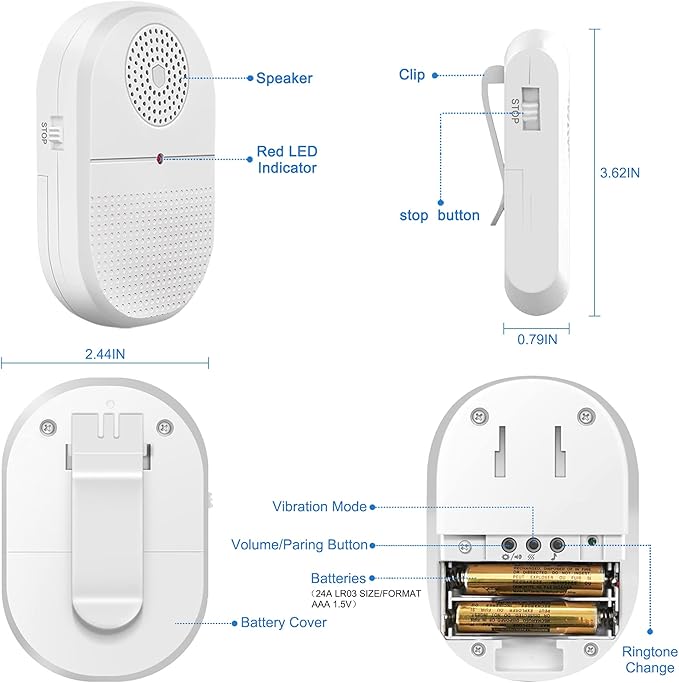 CallToU Wireless Caregiver Pager Call Button for Hard of Hearing 500FT Emergency Alert System Waterproof Call Bell for Elderly at Home/Elderly/Patients/Disabled (CCVB 4-2)