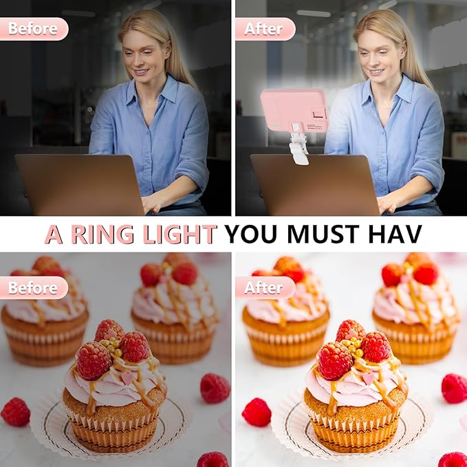 BANSINE LED Phone Light - USB-Rechargeable Portable Photo Light with 97+ CRI, Up to 6500K Color Temperature for Selfie, Zoom Conference, Video, Makeup and Live Stream