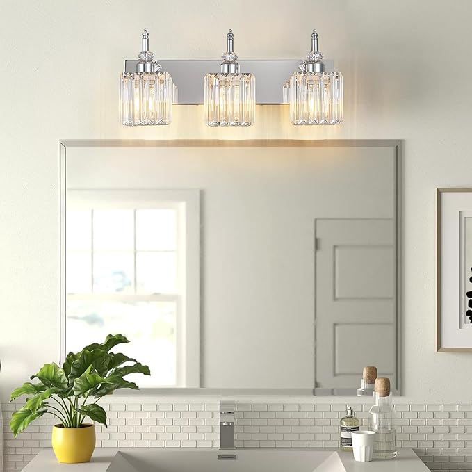 BBLLWJ Modern Bathroom Vanity Light 3-Light Chrome Crystal Light Fixtures Over Mirror for Bathroom Wall Sconce