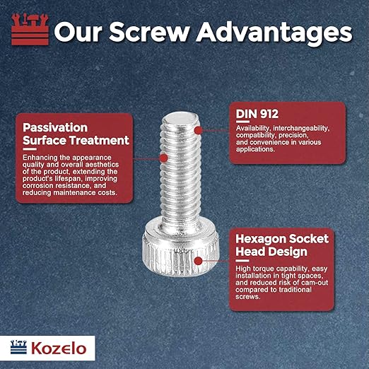 Kozelo 100pcs Socket Head Cap Screws - [M1.6-0.35 x 8mm] 304 Stainless Steel Allen Socket Drive for Electrical Motor 3D Printing Fan Engine Replacement Use, Silver