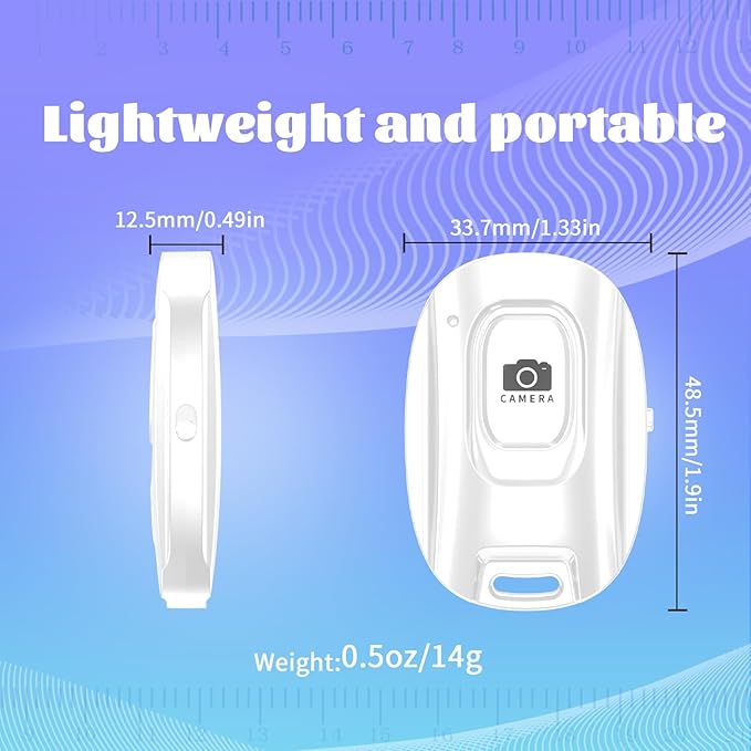 Bluetooth Camera Remote Shutter for iPhone and Android Smartphones, Rechargeable Wireless Phone Remote Control,Selfie Button for Photos and Videos, Charging Cable Included-White
